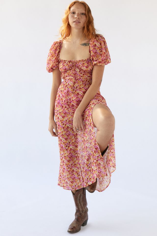 For Love & Lemons Felicia Silk Floral Midi Dress | Urban
