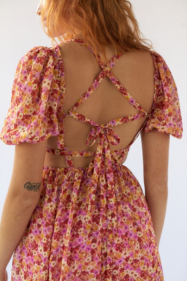 For Love & Lemons Felicia Silk Floral Midi Dress | Urban Outfitters