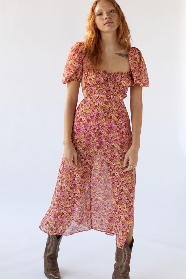 knee length dresses for ladies For Love & Lemons Floral Midi Slit Dress