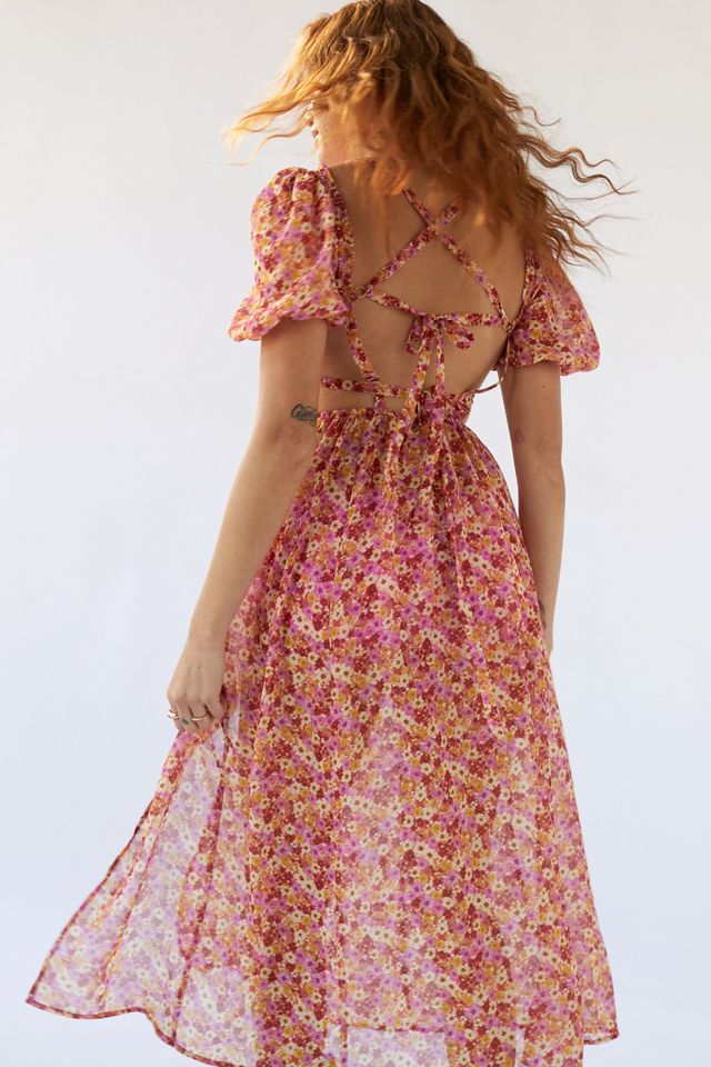 For Love & Lemons Felicia Silk Floral Midi Dress | Urban
