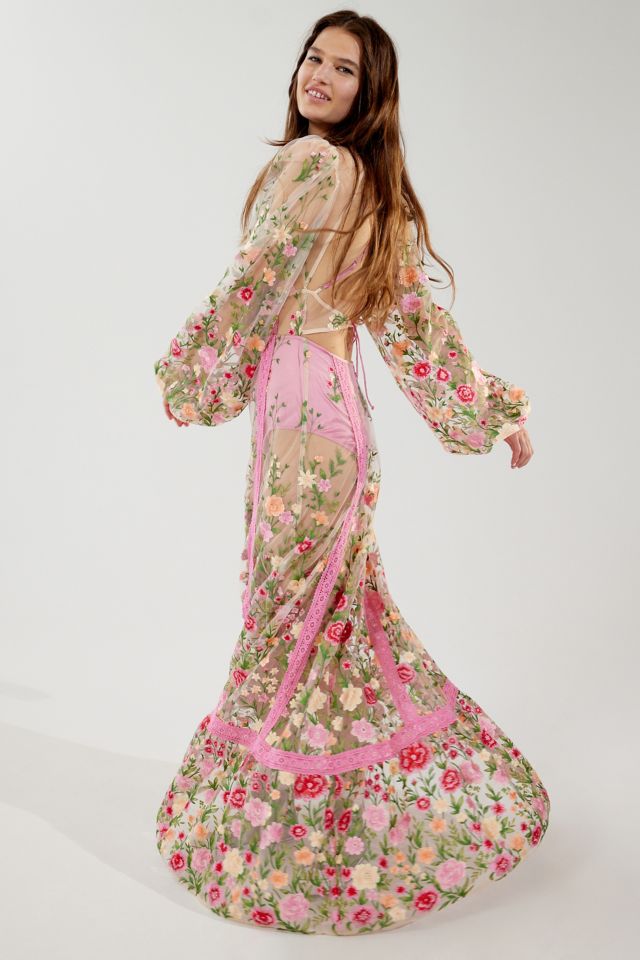For Love & Lemons Luna Sheer Floral Maxi Dress #2