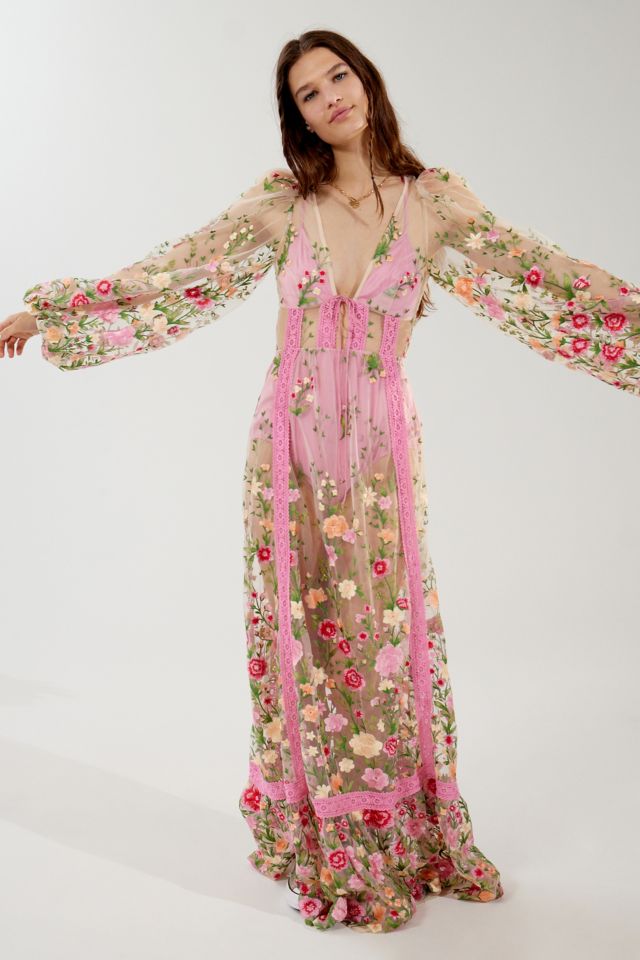 For Love & Lemons Luna Sheer Floral Maxi Dress #3