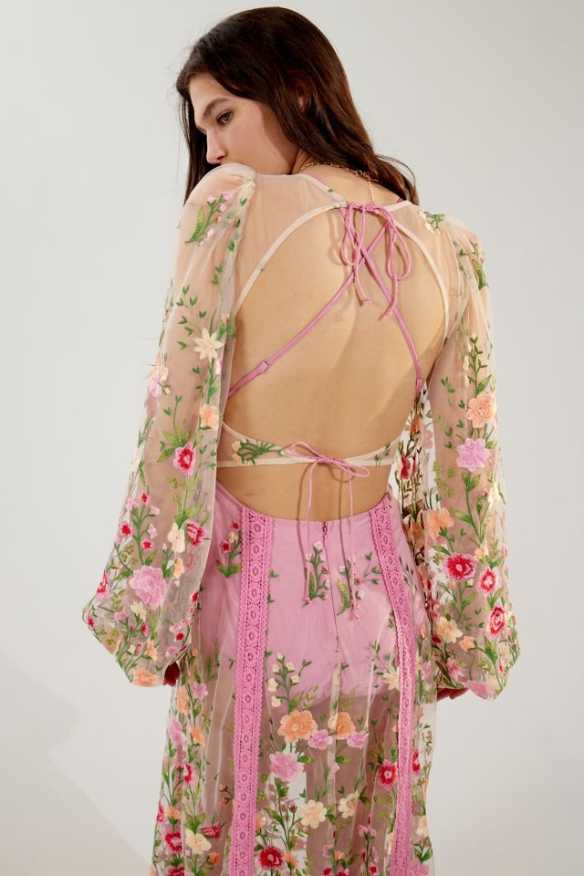 For Love & Lemons Luna Sheer Floral Maxi Dress #4