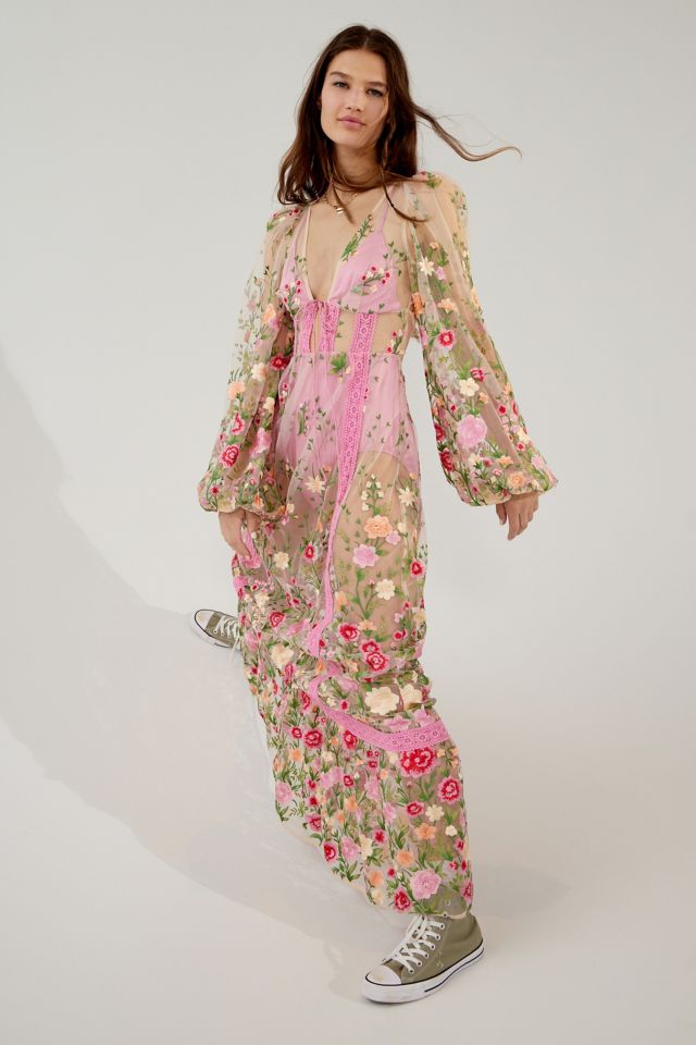 For Love & Lemons Luna Sheer Floral Maxi Dress #5