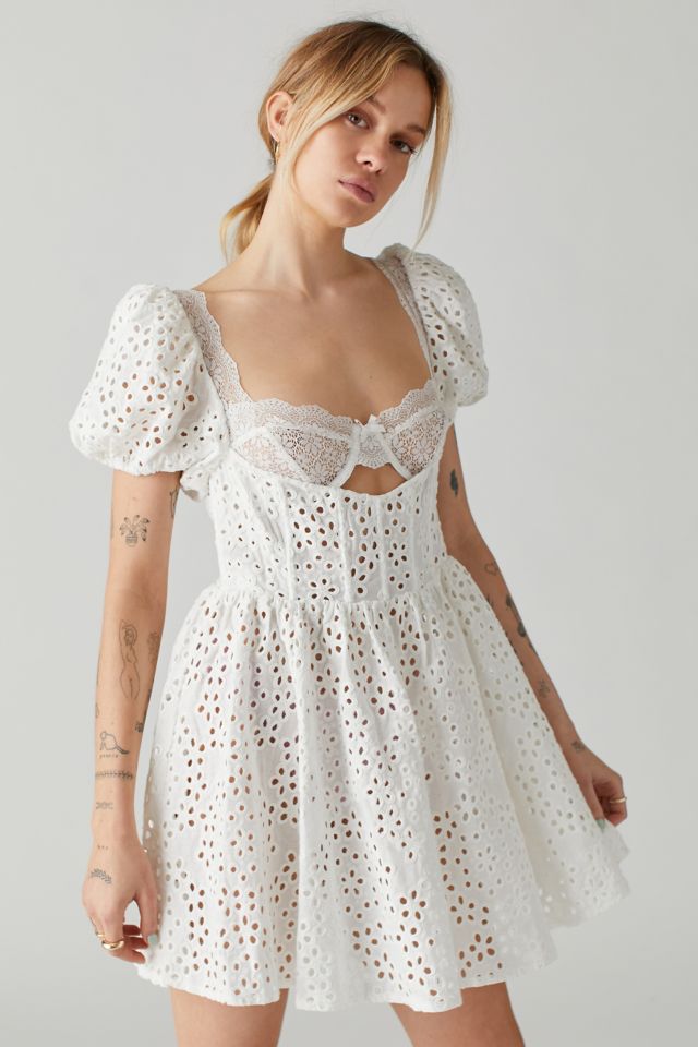For Love & Lemons Becca Linen Eyelet Mini Dress | Urban Outfitters