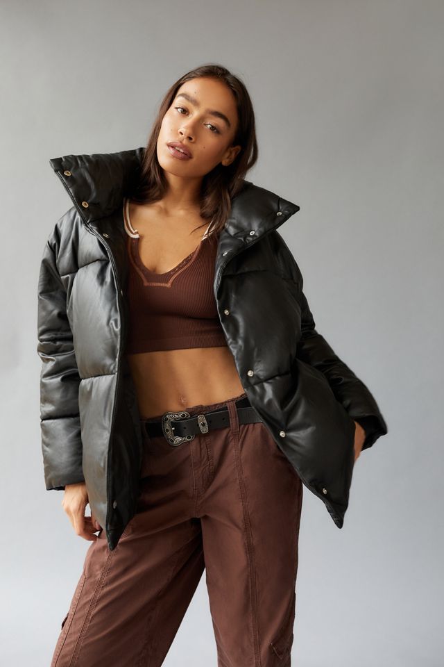 Avec Les Filles Faux Leather Puffer Jacket | Urban Outfitters Canada
