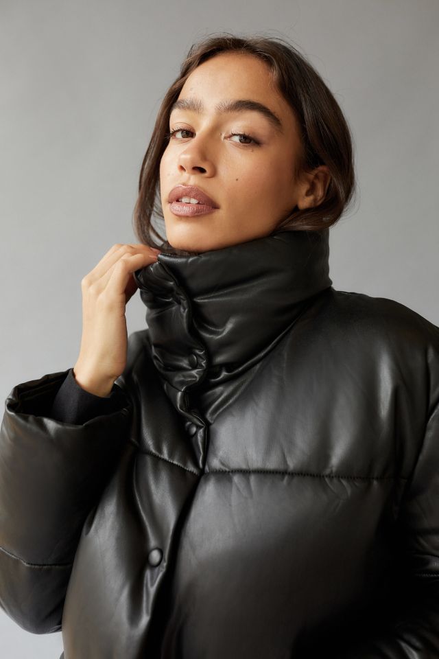 Faux Leather Puffer Jacket