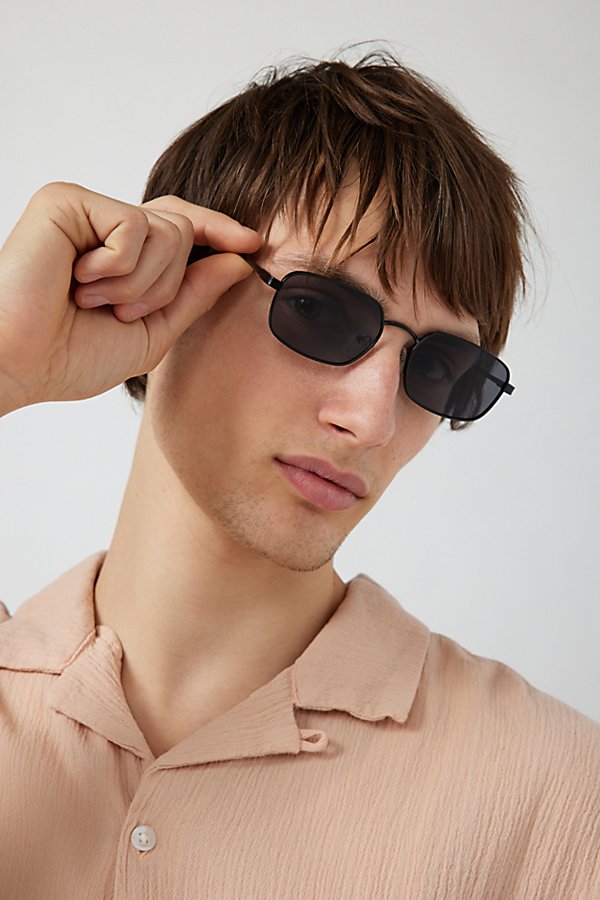Urban Outfitters Leo Slim Metal Sunglasses In Black At
