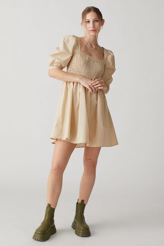 chinese dress ladies Jasmine Linen Puff Sleeve Babydoll Dress • American Threads Boutique White / M main image 0