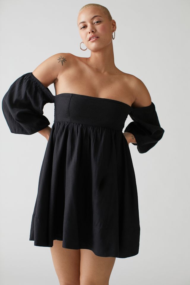 UO Caterina Linen Off-The-Shoulder Mini Dress