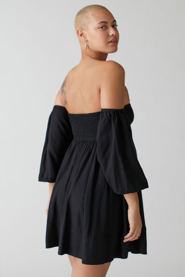 UO Caterina Linen Off-The-Shoulder Mini Dress #1