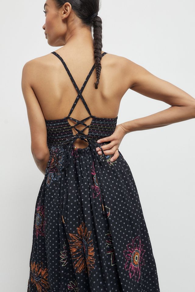 Robe Sans Bretelles Brodée Ecote Par Urban Outfitters - Taille M - Bleue - Occasion TB