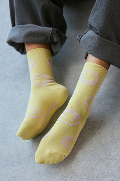 Baggu Happy Crew Sock In Straw Happy, Women's At Urban Outfitters In Straw Happy