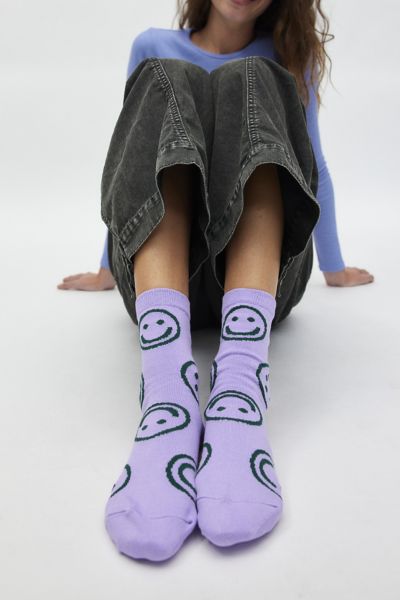 Baggu Happy Crew Sock In Lavender Happy