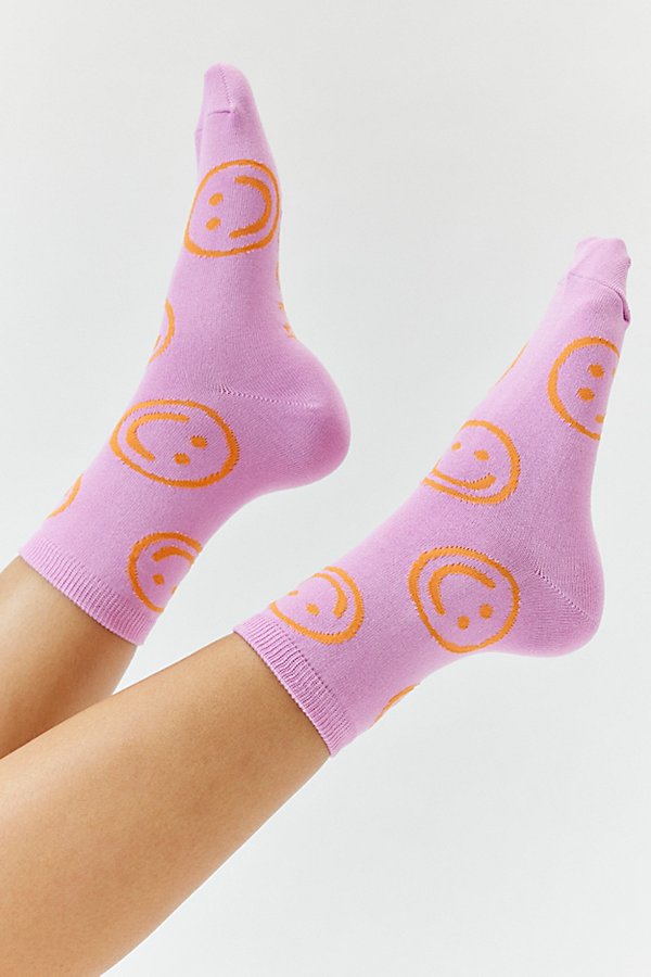 Shop Baggu Happy Crew Sock In Peony Happy, Women's At Urban Outfitters