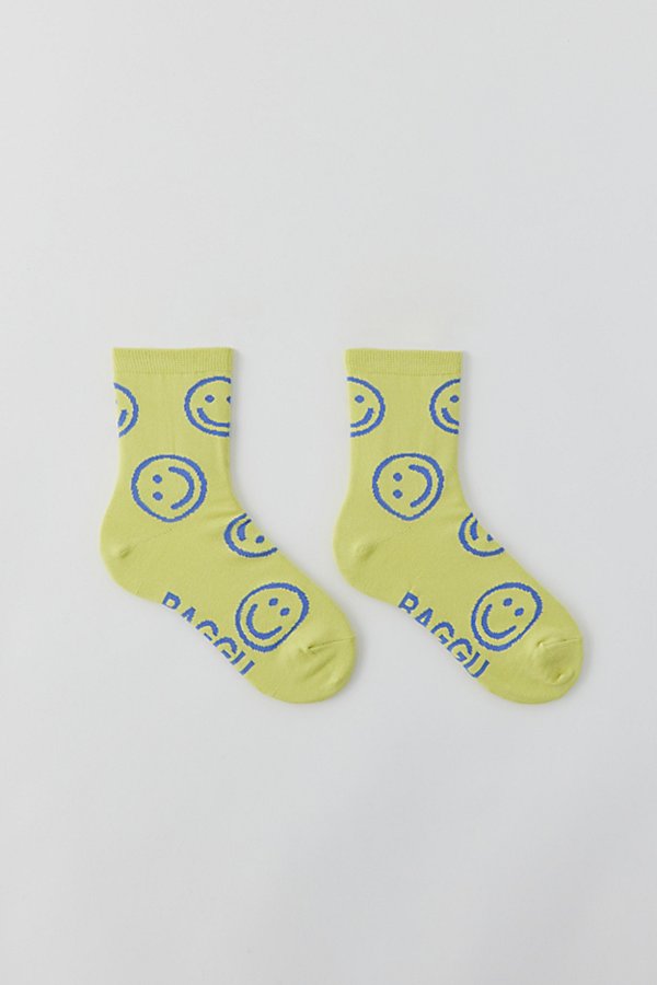 Baggu Happy Crew Sock In Citron Happy, Women's At Urban Outfitters In Green