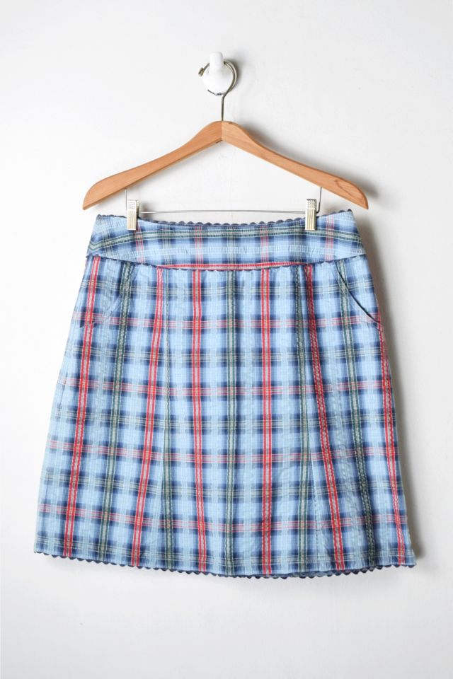 Vintage Y2K Light Blue & Red Plaid Midi Skirt | Urban Outfitters