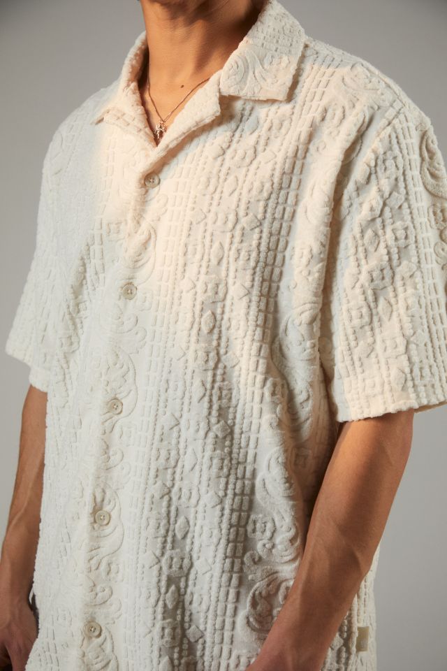 UO Textured Pattern Terrycloth Button-Down Shirt #4