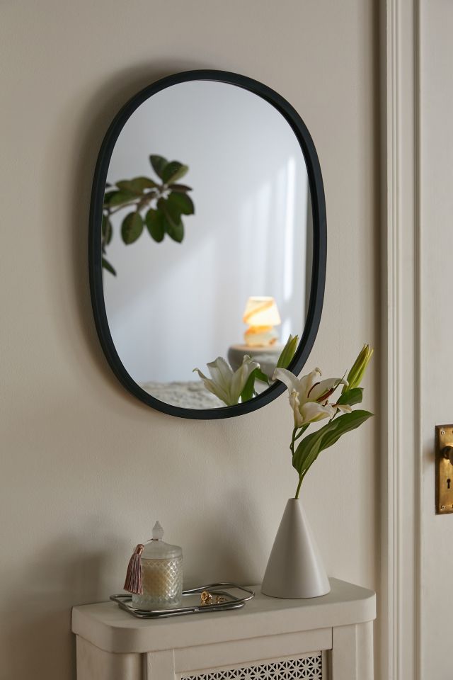 Sleek Modern Oval Hub Wall Mirror 18"x24" in Black