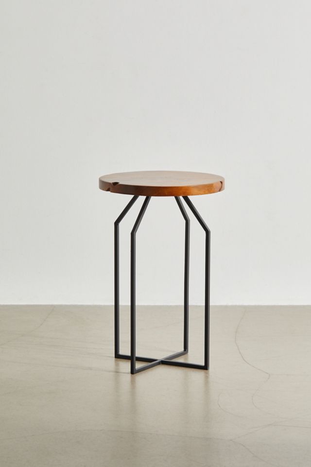 Sophisticated Teak and Iron Round Side Table