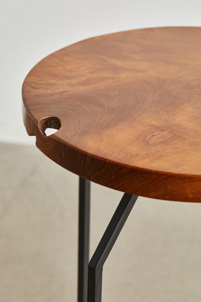Sophisticated Teak and Iron Round Side Table