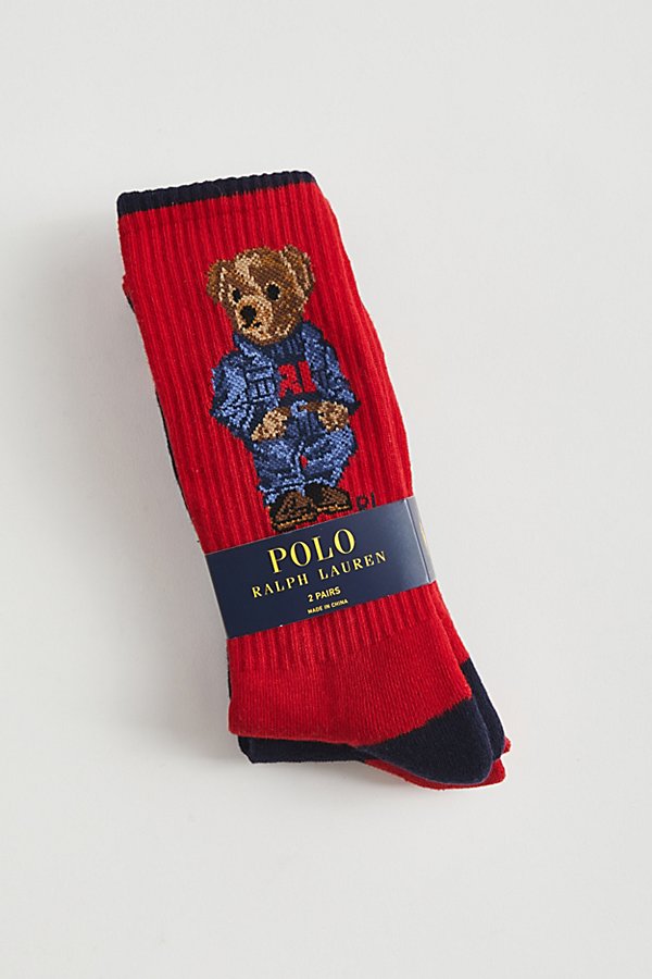 Polo Ralph Lauren Denim Bear Crew Sock 2-pack In Red, Men's At Urban Outfitters