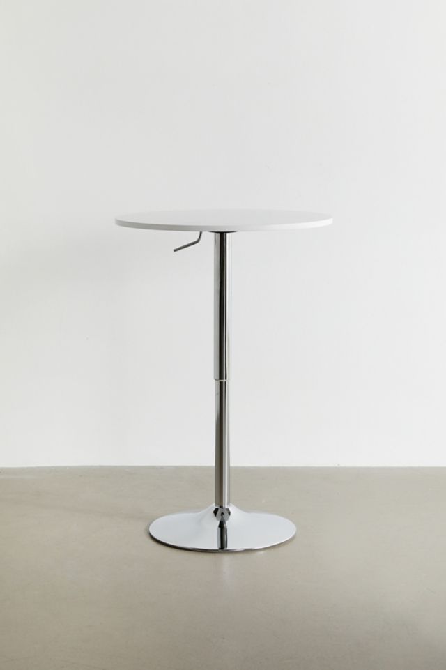 Contemporary Scandinavian Adjustable Round Wood & Chrome Bar Table