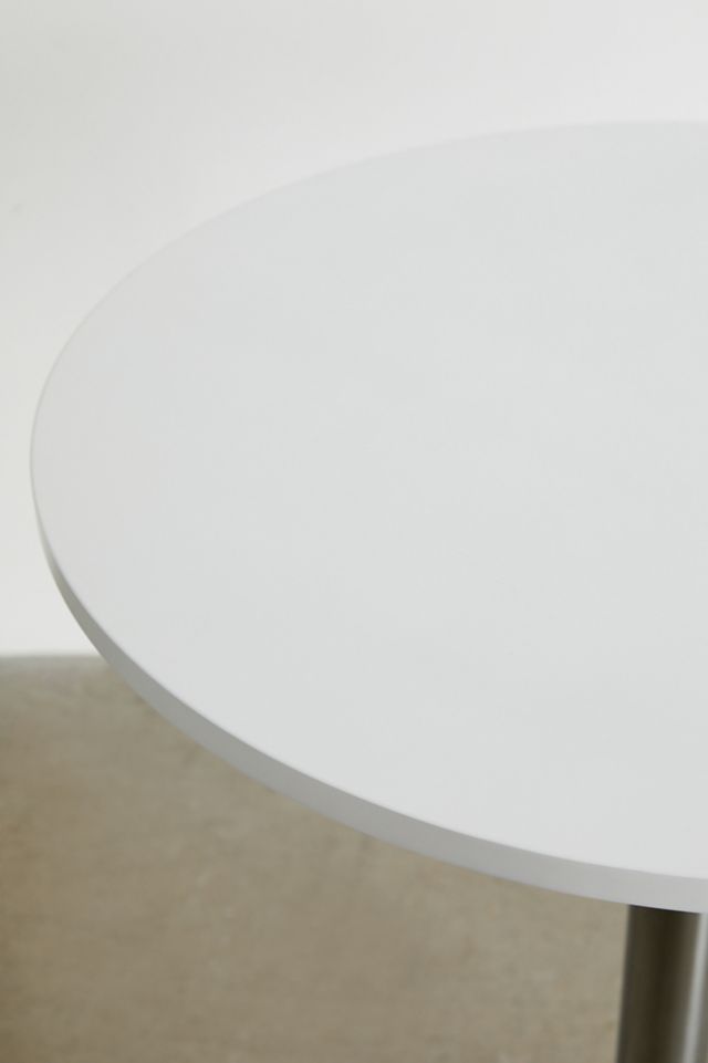 Contemporary Scandinavian Adjustable Round Wood & Chrome Bar Table