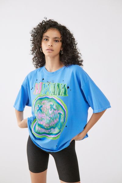 Urban Outfitters Nirvana Distressed T-shirt Dress In Blue