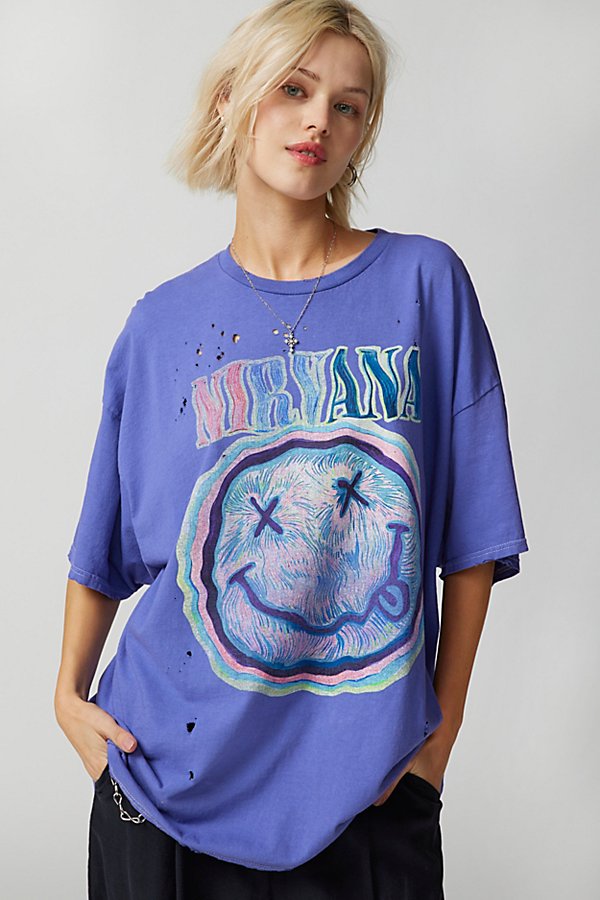 Urban Outfitters Nirvana Distressed T-shirt Dress In Purple