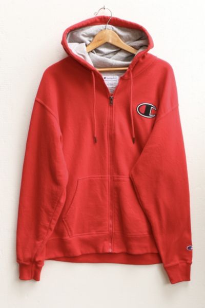 Vintage Champion Big C Branded Zipper Front Hooded Sweatshirt Urban Outfitters
