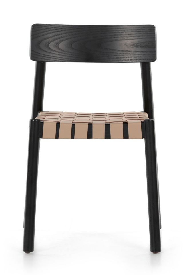 Modern Black Ash Wood & Woven Leather Side Chair