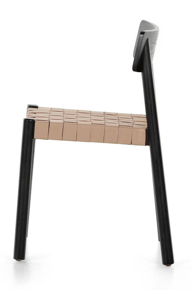 Modern Black Ash Wood & Woven Leather Side Chair
