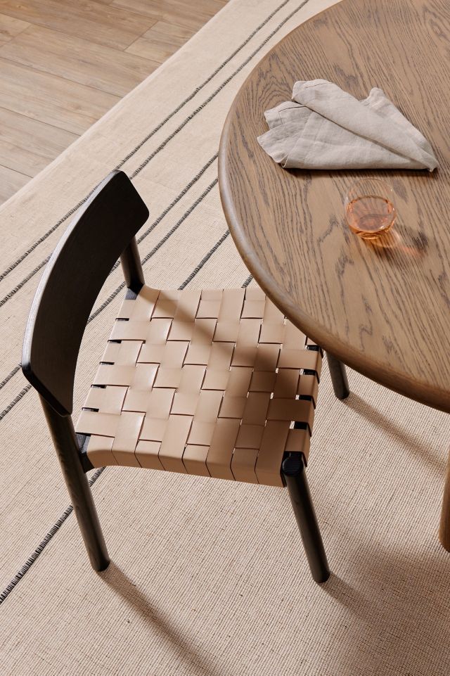 Modern Black Ash Wood & Woven Leather Side Chair
