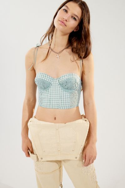 Urban Outfitters Uo Sweet On You Gingham Bustier Top In Green
