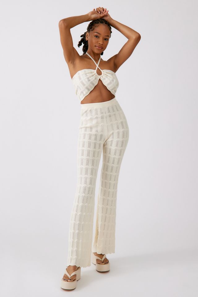 Another Girl Pointelle Cropped Top And Pant Set