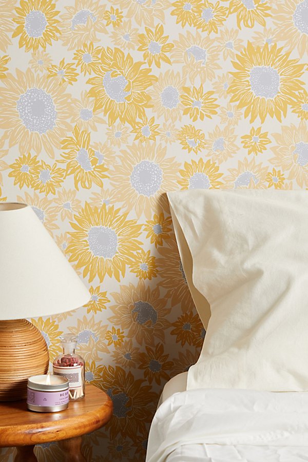 Urban Outfitters Sunflower Removable Wallpaper In Cream At  In Yellow