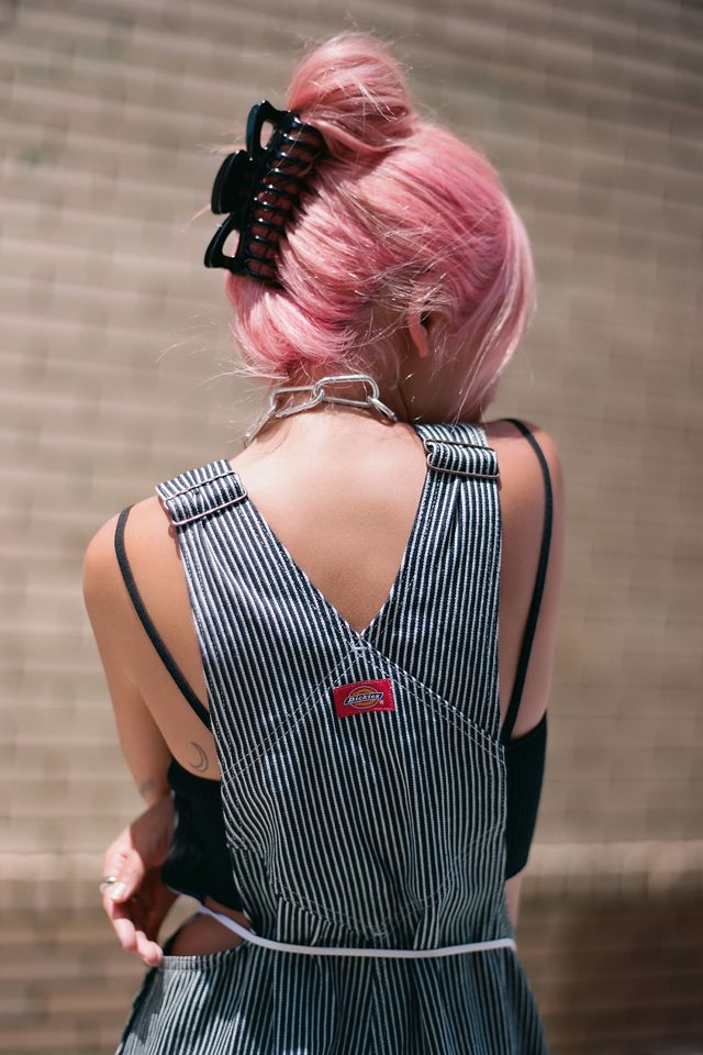 dickies overall dress pink Dickies FVR53YPS Overall Dress in Lilac Denim Stripe