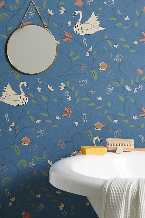 Urban Outfitters Swan Removable Wallpaper In Blue At