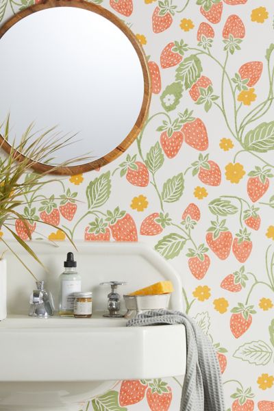 Urban Outfitters Strawberry Removable Wallpaper In Ivory At