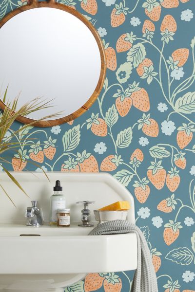 Urban Outfitters Strawberry Removable Wallpaper In Turquoise At  In Multi