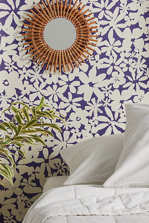 Urban Outfitters Andie Floral Removable Wallpaper In Navy At  In Blue