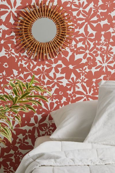 Urban Outfitters Andie Floral Removable Wallpaper In Red At