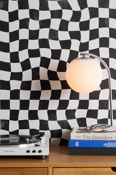 Urban Outfitters Avenie Warped Checkerboard Removable Wallpaper In Black/white At