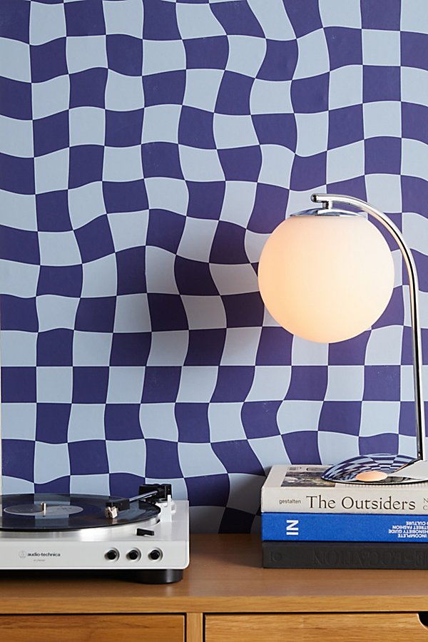 Urban Outfitters Avenie Warped Checkerboard Removable Wallpaper In Navy At