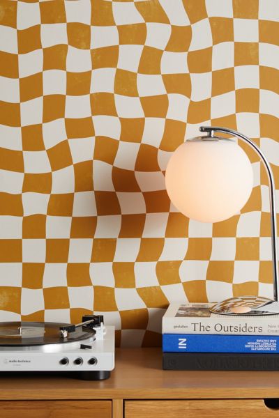 Urban Outfitters Avenie Warped Checkerboard Removable Wallpaper In Gold At