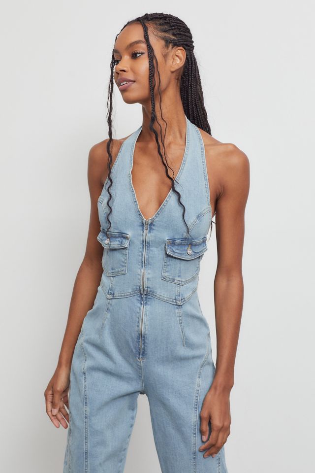 UO Farrah Denim Halter Jumpsuit