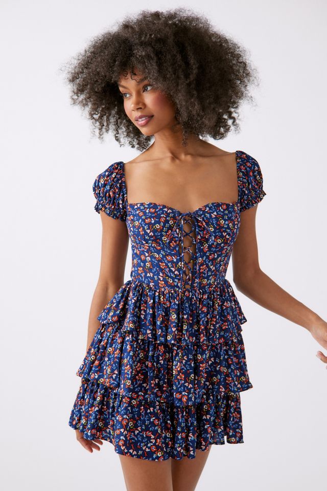 Bardot Sonny Floral Lace-Up Mini Dress | Urban Outfitters