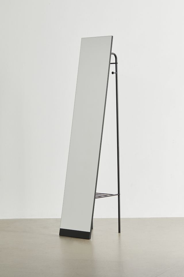 Black Metal Freestanding Floor Mirror with Storage