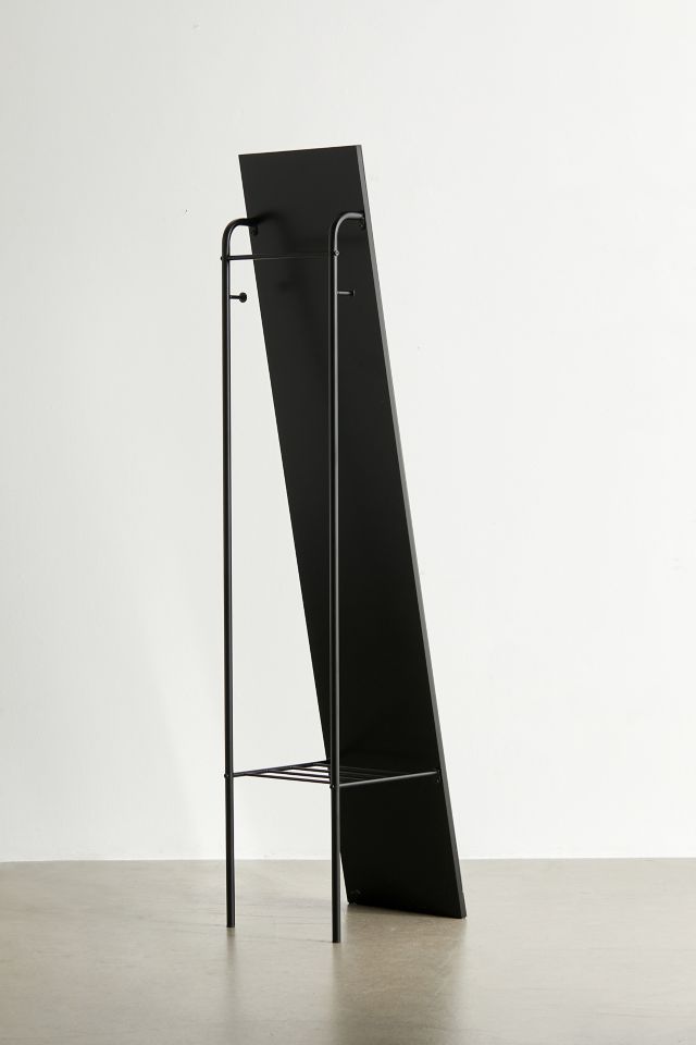 Black Metal Freestanding Floor Mirror with Storage